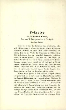 Nekrolog des Dr. Gotthilf Werner