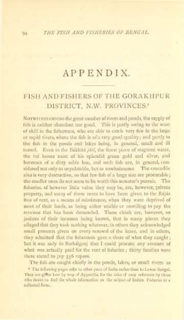 Fish and fisheries of the Gorakhpur District, N.W. Provinces