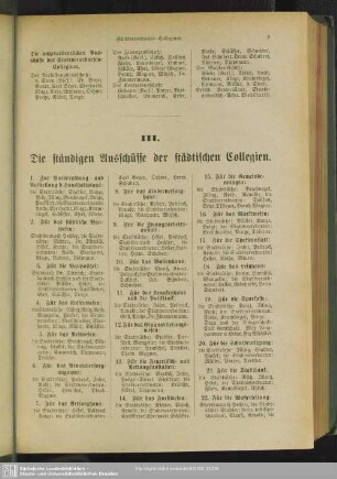 III. Die ständigen Ausschüsse der städtischen Collegien