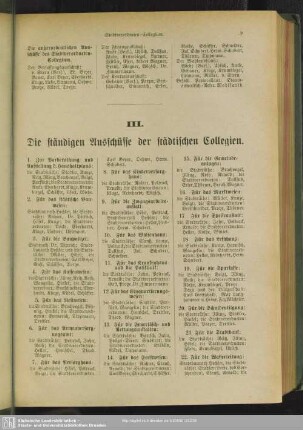 III. Die ständigen Ausschüsse der städtischen Collegien