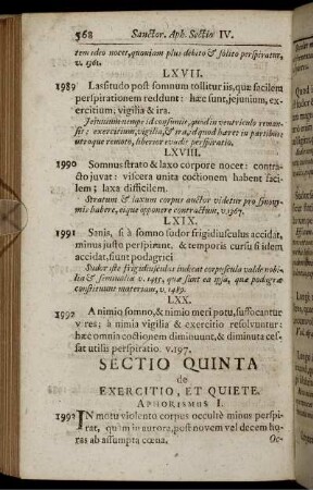 Sectio Quinta de Exercitio, Et Quiete.