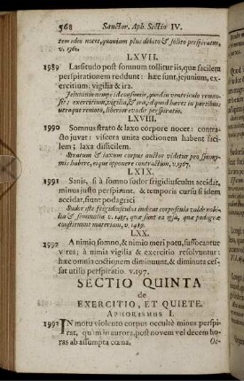 Sectio Quinta de Exercitio, Et Quiete.