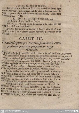 CAPUT III. E rationis pnu pro mercurificatione a compositione petitum proponitur argumentum.
