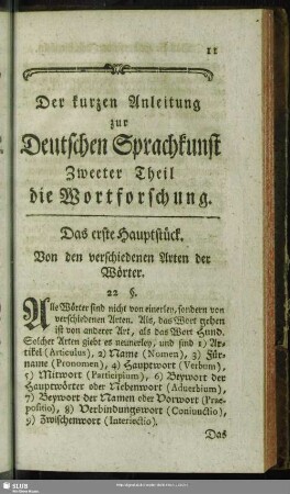 Der kurzen Anleitung zur Deutschen Sprachkunst Zweeter Theil die Wortforschung