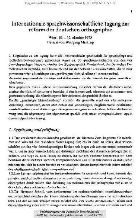 Internationale sprachwissenschaftliche tagung zur reform der deutschen orthographie. Wien, 10.-12. oktober 1978