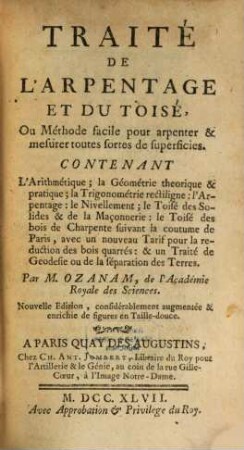 Traité de l'arpentage et du Toise