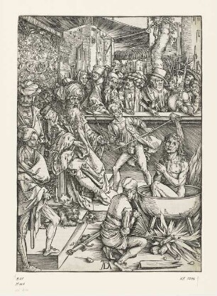 Marter des Evangelisten Johannes, aus: Albrecht Dürer, Die heimlich offenbarung iohannis, Nürnberg 1498