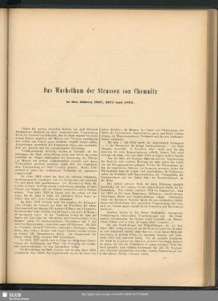 Das Wachsthum der Strassen von Chemnitz in den Jahren 1867, 1871 und 1875