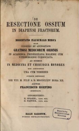 De resectione ossium in diaphysi Fractorum : Diss. inaug. med.