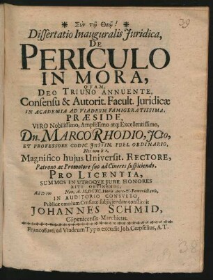 Dissertatio Inauguralis Iuridica, De Periculo In Mora