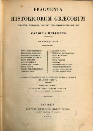 Fragmenta historicorum Graecorum : Apollodori bibliotheca cum fragmentis, 4
