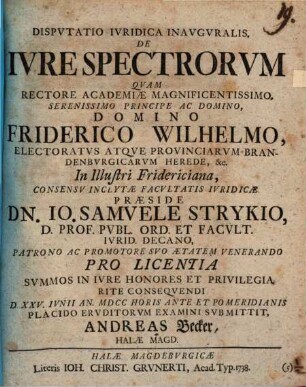 Dispvtatio Ivridica Inavgvralis De Ivre Spectrorvm
