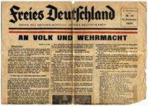 Fragment der Zeitung des NKFD "Freies Deutschland" u.a. mit Aufruf "An Volk und Wehrmacht" vom 8. Dezember 1944 - Personenkonvolut