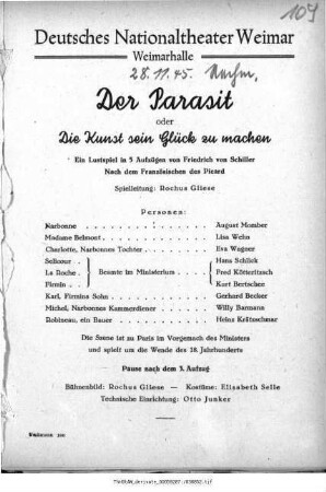 Der Parasit oder Die Kunst sein Glück zu machen