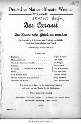 Der Parasit oder Die Kunst sein Glück zu machen