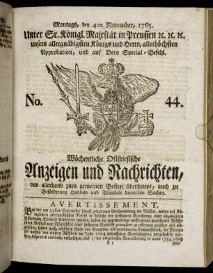 No. 44. Montags, den 4ten November, 1765.