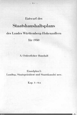 Staatshaushaltsplan Württemberg-Hohenzollern 1950: Einzelpläne
