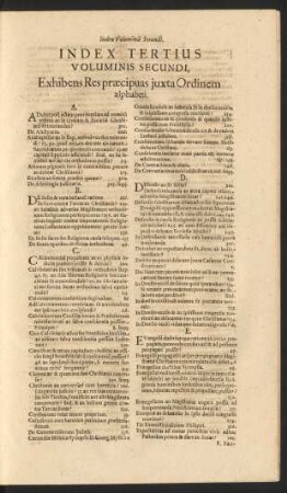 Index Tertius Voluminis Secundi, Exhibens Res praecipuas juxta Ordinem alphabeti.