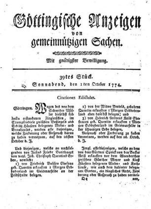 39tes Stück. Sonnabend, den 1ten October 1774.