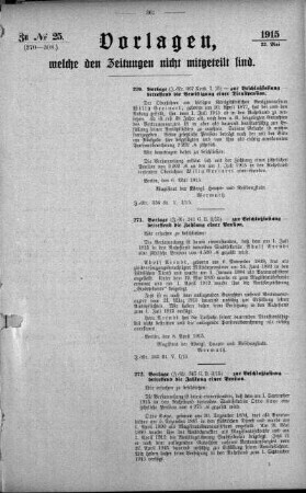 Anlage: zu No.25 (270-308), Vorlagen, welche den Zeitungen nicht mitgeteilt sind