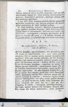Caput VI. De causis physicis, voluptatis, et doloris, tum de affectibus.