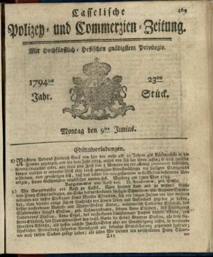 23tes Stueck, Montag den 9ten Junius 1794