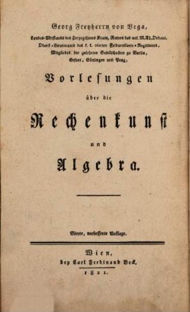 Vorlesungen über die Mathematik. 1, Vorlesungen über die Rechenkunst und Algebra