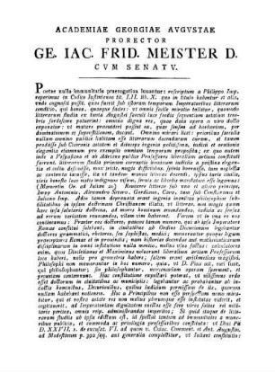 ACADEMIAE GEORGIAE AVGVSTAE PRORECTOR GE. IAC FRID. MEISTER D.CVM SENAT V.