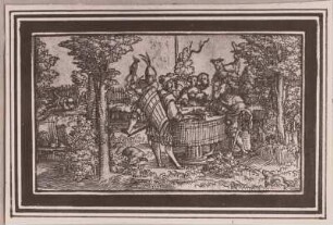 Gesellschaft im Garten : Solis, Virgil der Ältere: Gesellschaft im Garten. Holzschnitt; 6,2 x 10,6 cm. Dresden: Kupferstich-Kabinett 1730