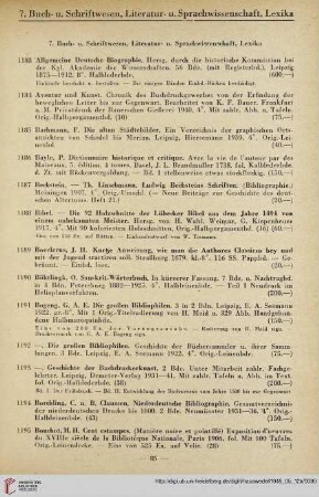 7. Buch- u. Schriftwesen, Literatur- u. Sprachwissenschaft, Lexika (Nr. 1183 - 1267)