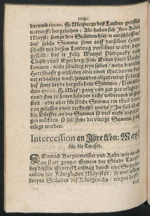 Intercession an Ihre Kön: Mayt: für die Tausser.