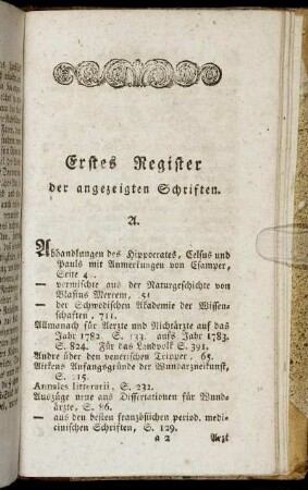 Erstes Register. der angezeigten Schriften.