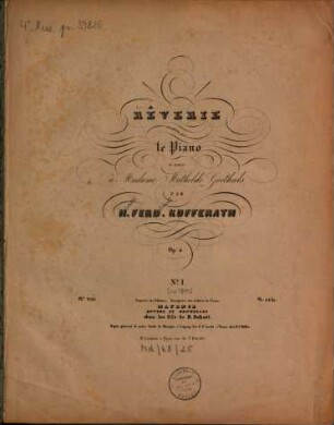 Rêverie : composée pour le piano : et dédiée à Madame Mathilde Goethals : Op: 4. No. 1