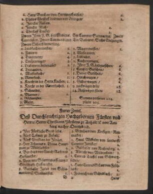 Furier Zettel. Deß ... Herrn Christians/ Fürstens zu Anhalt ...