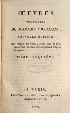 Oeuvres complètes de Madame Riccoboni. 5