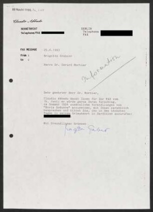 Brief an Gerard Mortier, 25.06.1993