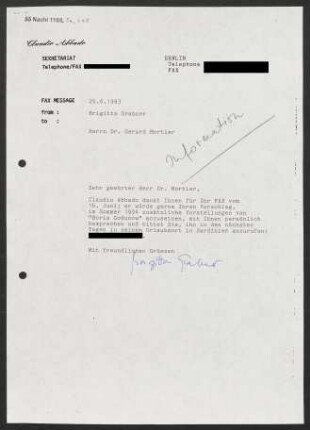 Brief an Gerard Mortier, 25.06.1993