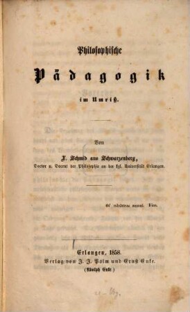 Philosophische Pädagogik im Umriß