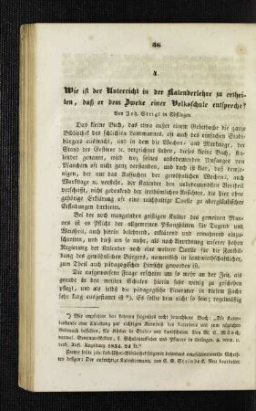 Wie ist der Unterricht in der Kalenderlehre zu ertheilen, daß er dem Zweke einer Volksschule entspreche?