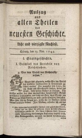 Acht und vierzigste Nachlese. Coburg, den 29. Nov. 1749.