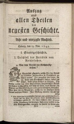 Acht und vierzigste Nachlese. Coburg, den 29. Nov. 1749.