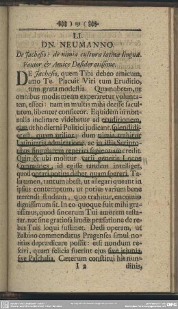 LI. DN. NEUMANNO. De Jachesio: de nimia cultura latinae linguae