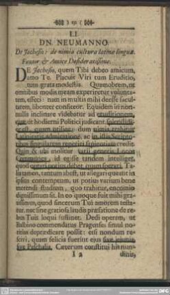 LI. DN. NEUMANNO. De Jachesio: de nimia cultura latinae linguae