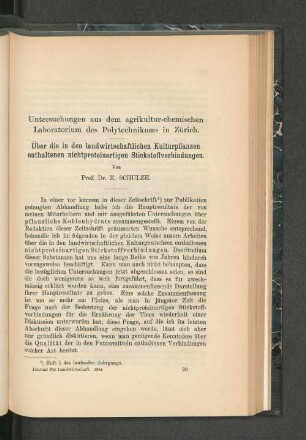 Über die in den landwirtschaftlichen Kulturpflanzen enthaltenen nichtproteinartigen Stickstoffverbindungen.
