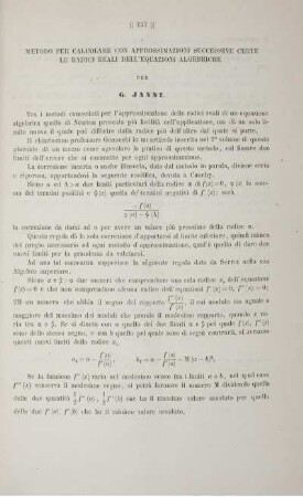 Metodo per calcolare con approssimazioni successive certe le radici reali delle equazioni algebriche.