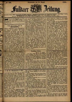 Ausgabe vom Samstag, den 29. August 1885.