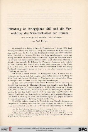 53: Dillenburg im Kriegsjahre 1760 und die Vernichtung des Stammschlosses der Oranier : neue Beiträge und kritische Untersuchungen