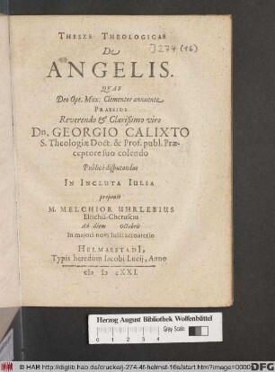 Theses Theologicae De Angelis