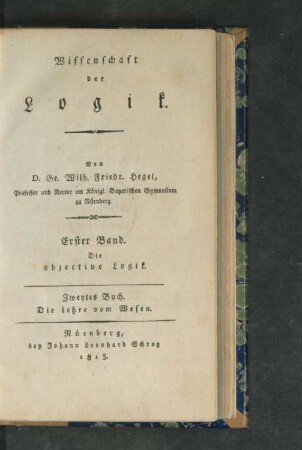 Bd. I, Buch 2: Die Lehre vom Wesen