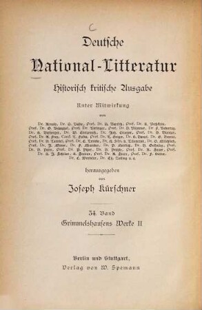 Grimmelshausens Werke, 2. Der abentheuerliche Simplicius Simplicissimus ; Bd. 2